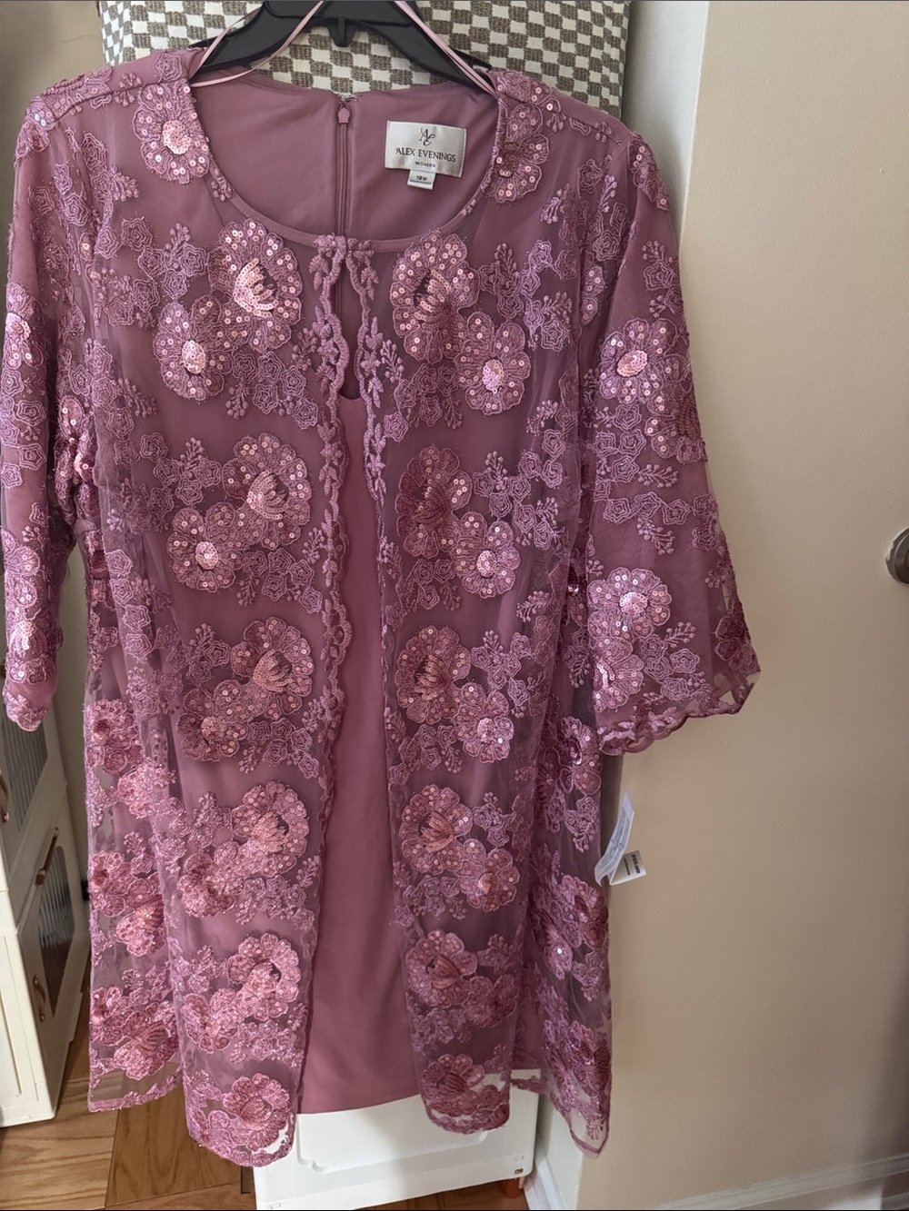 Alex Evenings Mauve Lace & Sequin Long Sleeve Dress